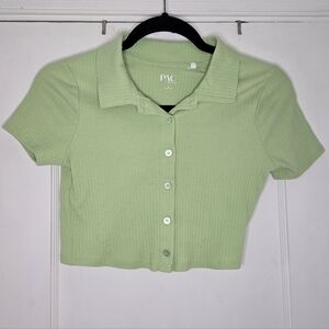 PAC Cares Cropped Button-Down Top - Women's Small - Green